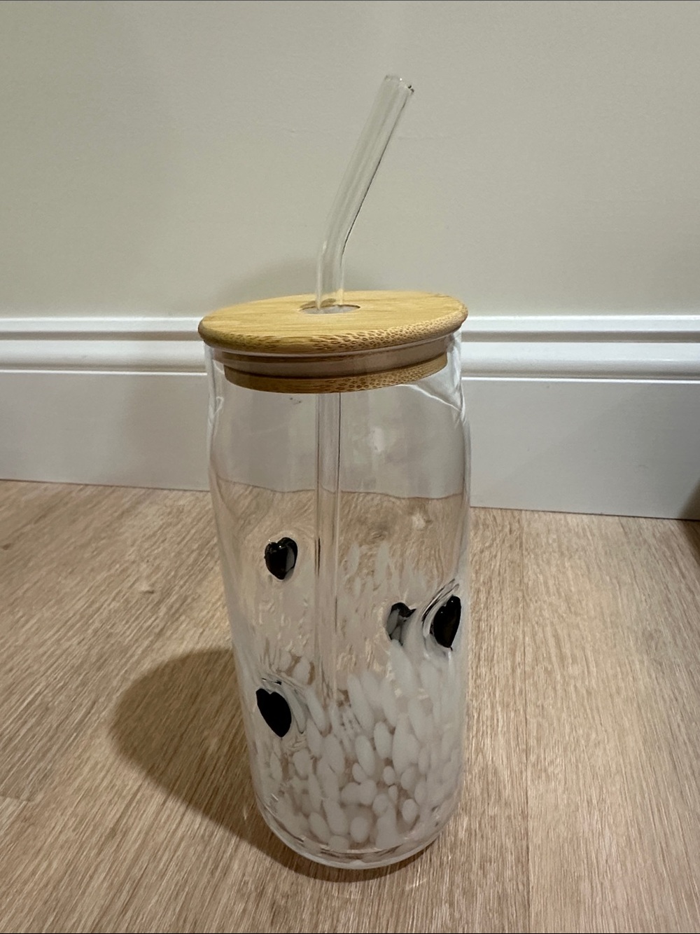 Viral Black Heart Coquette Glass Tumbler Lid Straw Cute Icon Coffee water juice